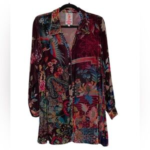 JOHNNY WAS Velvet Tunic Length Blouse PL